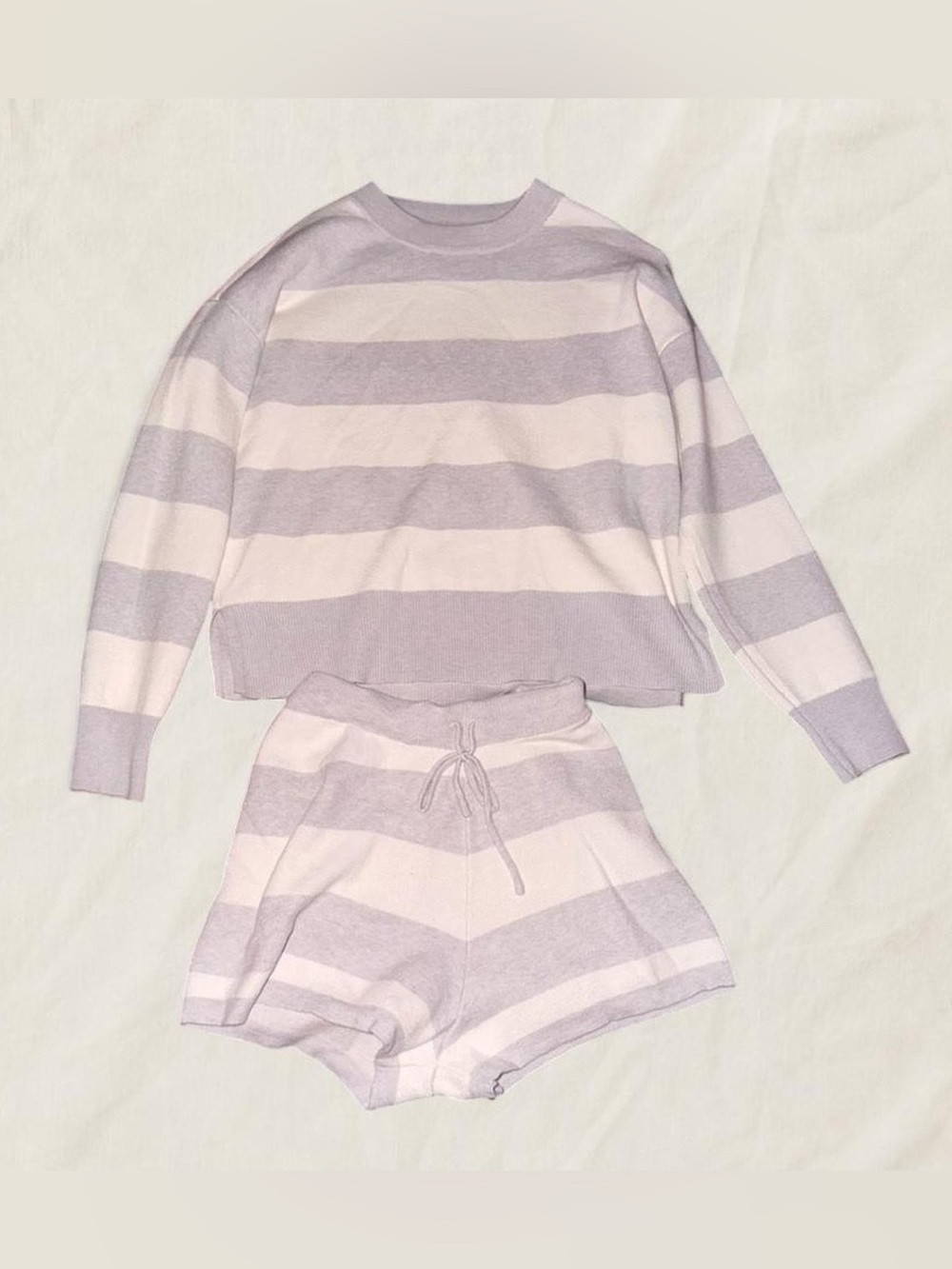 Gray & White Striped Top and Shorts Set